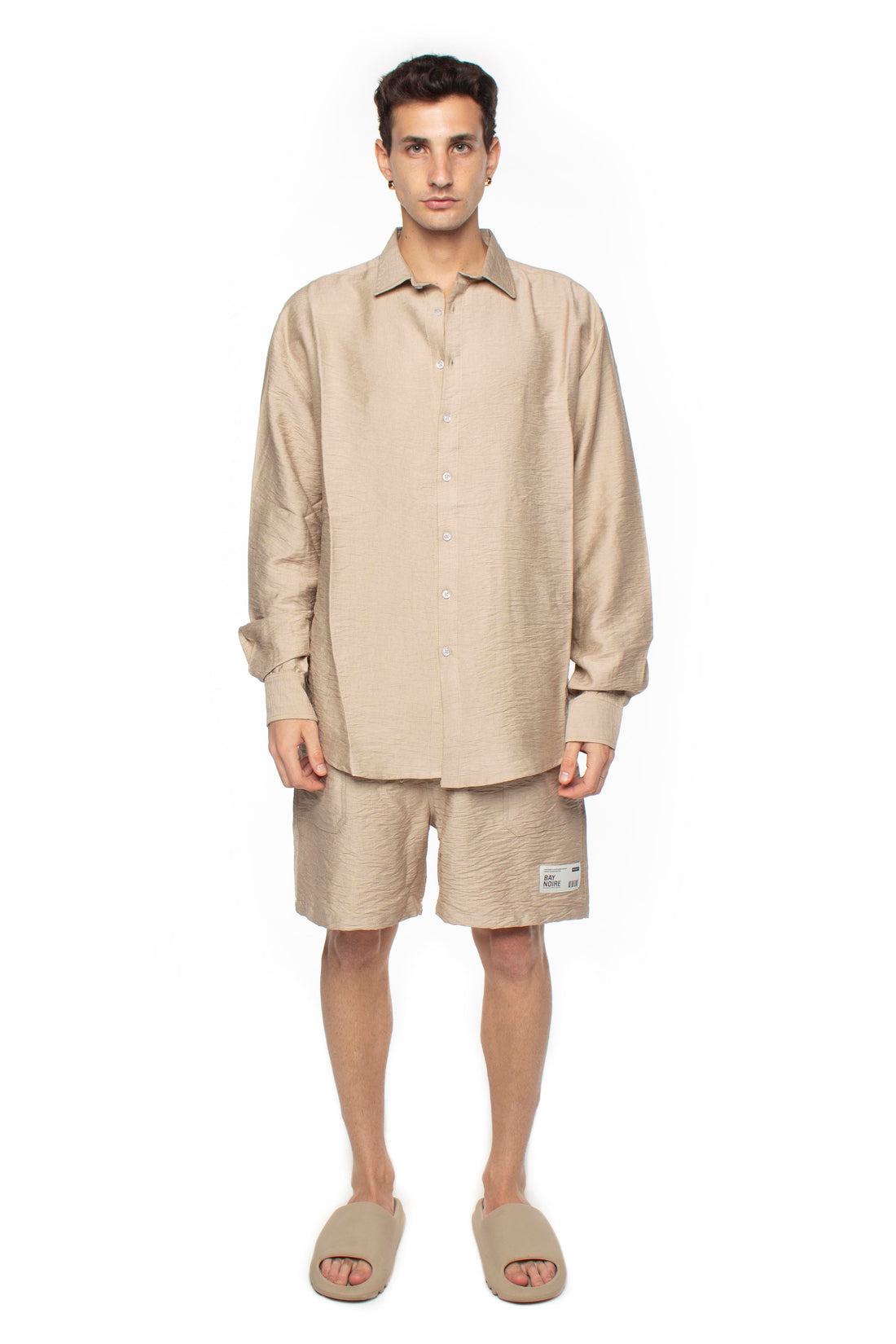 Dark Beige Oversized Linen Shirt V2