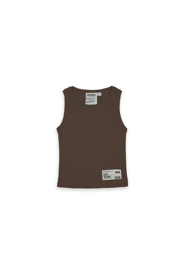 Brown Ribbed Cropped Tank Top