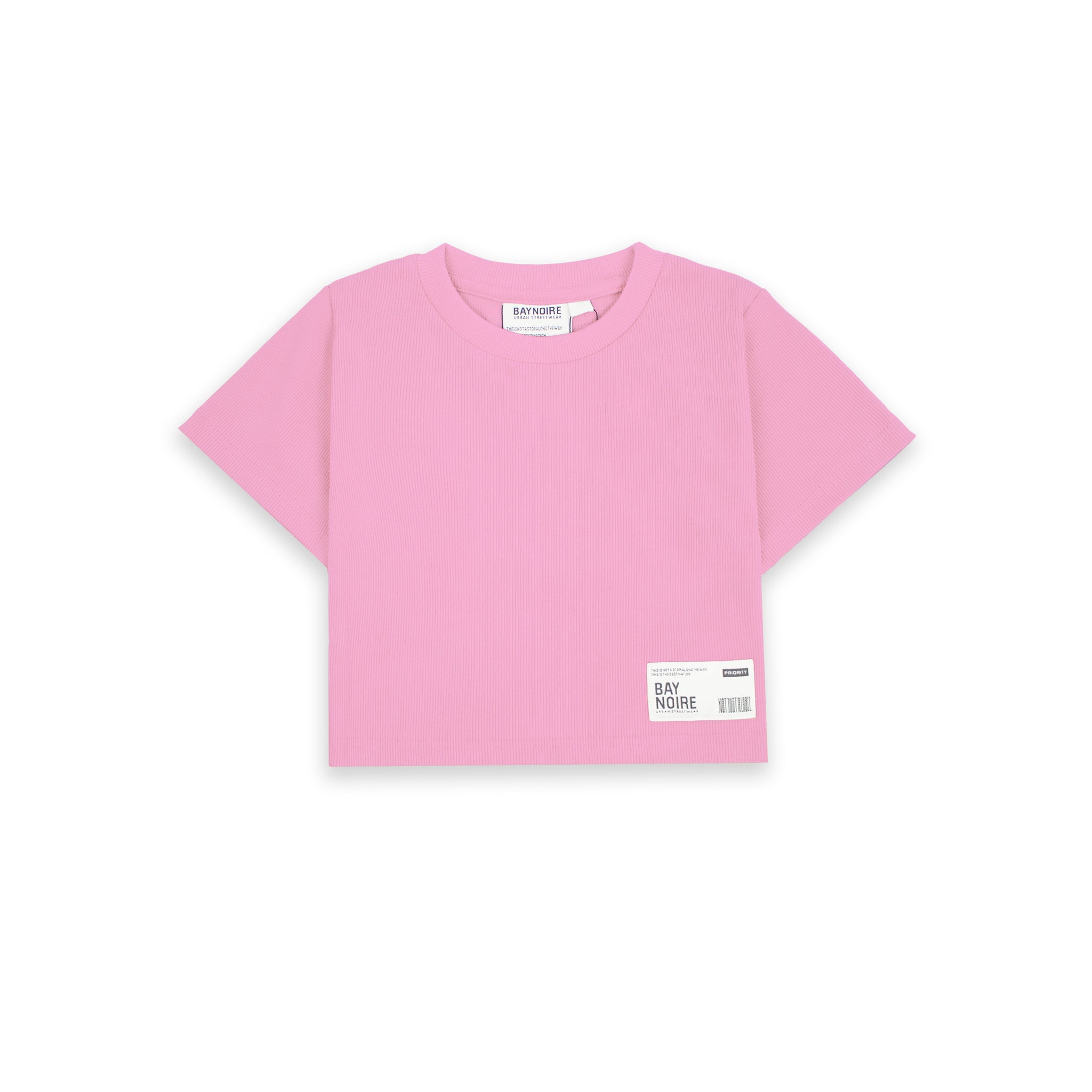 Pink Ribbed Cropped T-Shirt