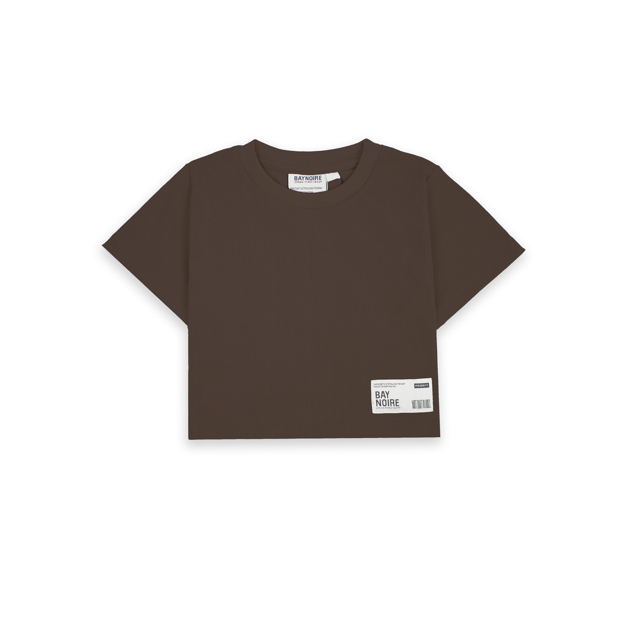 Brown Ribbed Cropped T-Shirt