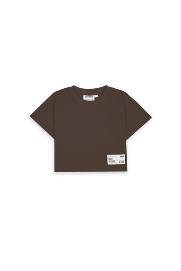 Brown Ribbed Cropped T-Shirt