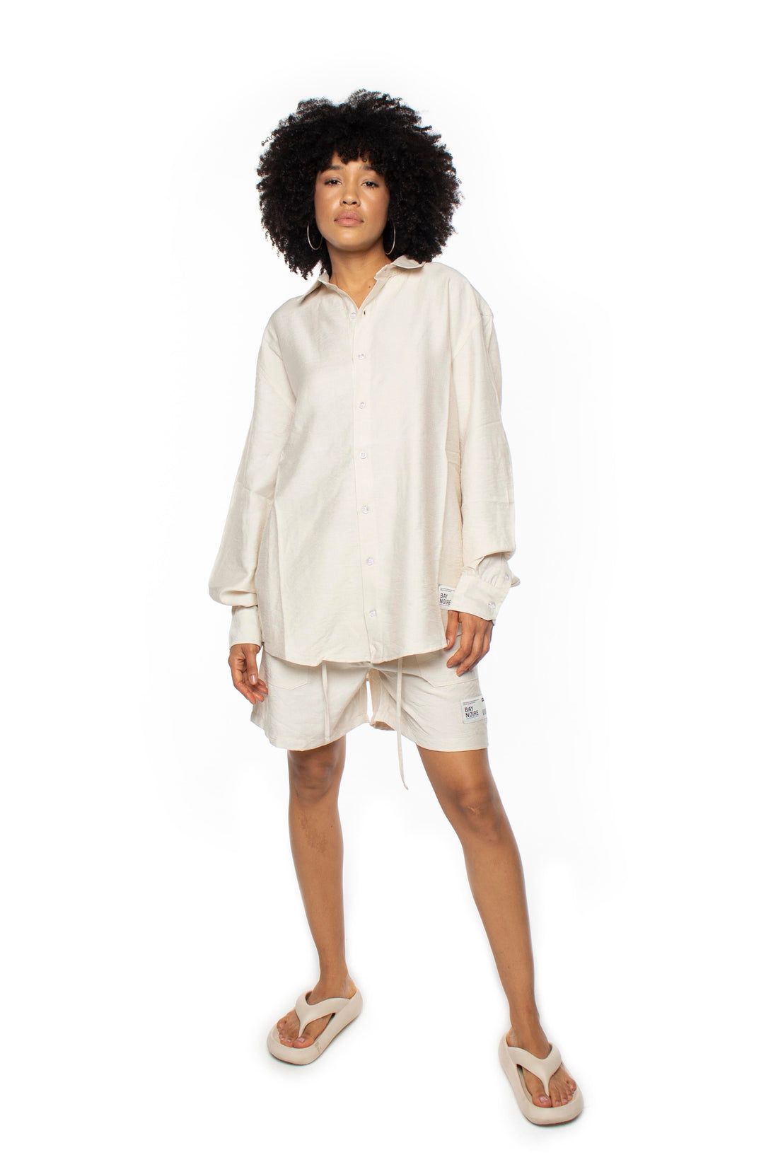 Light Beige Oversized Linen Shirt V2