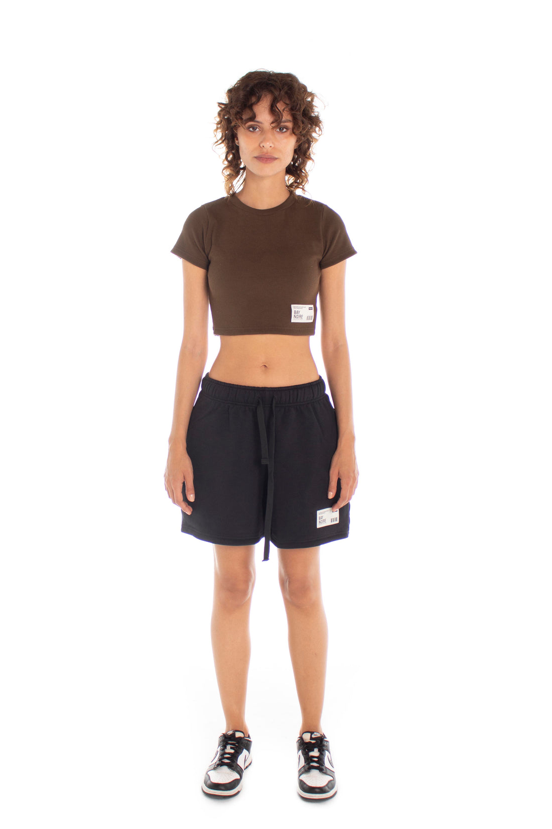 Brown Ribbed Cropped T-Shirt